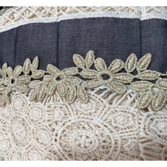 Elie Tahari Sz S 4 Cropped Crochet Lace Chambray Ivory Blue Skirt Top 2pc Set - Picture 10 of 16